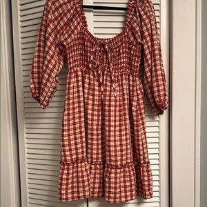 Red and White Smocked Tiered Sundress